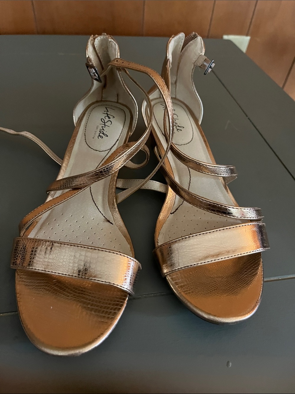 Life Stride Metallic Bronze Strappy Sandals for Women